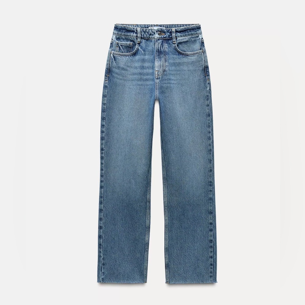 Zara Z1975 High Waist Straight Leg Blue Jeans